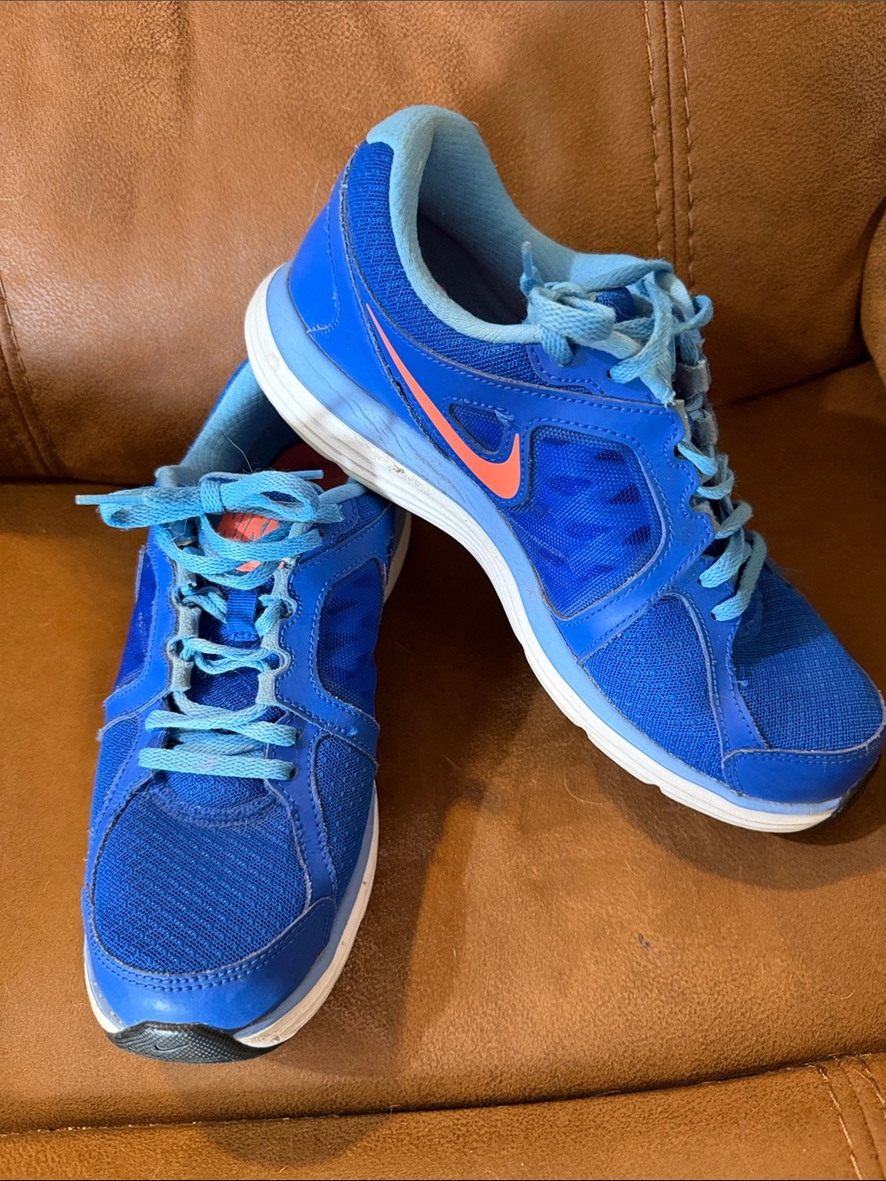 Nike Blue Running Sneakers with Coral Swoosh